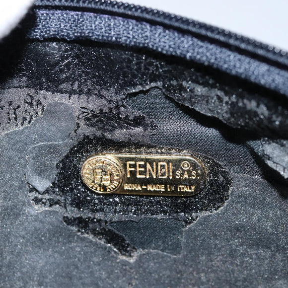 FENDI Zucchino Canvas Shoulder Bag Coated Canvas White Navy Auth 71558