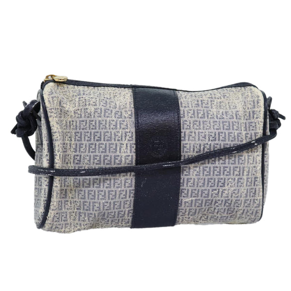 FENDI Zucchino Canvas Schultertasche Beschichtetes Canvas Weiß Navy Auth 71558