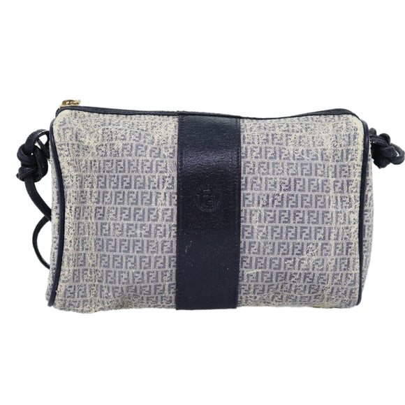 FENDI Zucchino Canvas Shoulder Bag Coated Canvas White Navy Auth 71558