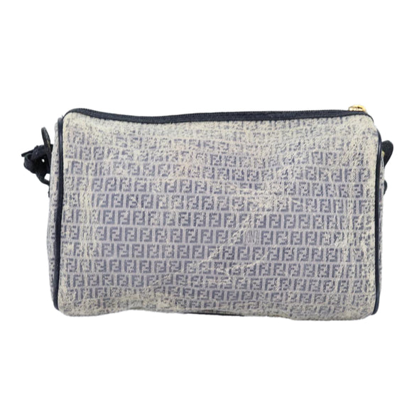 FENDI Zucchino Canvas Schultertasche Beschichtetes Canvas Weiß Navy Auth 71558