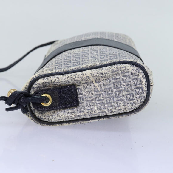 FENDI Zucchino Canvas Shoulder Bag Coated Canvas White Navy Auth 71558
