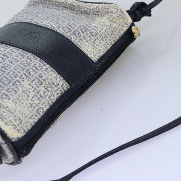 FENDI Zucchino Canvas Shoulder Bag Coated Canvas White Navy Auth 71558