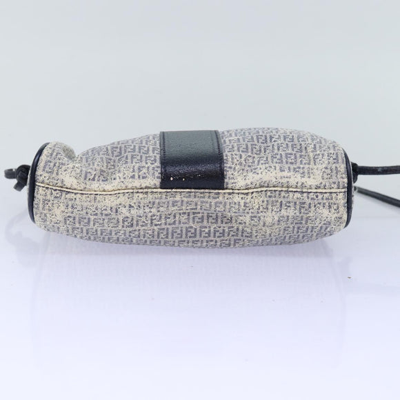 FENDI Zucchino Canvas Shoulder Bag Coated Canvas White Navy Auth 71558