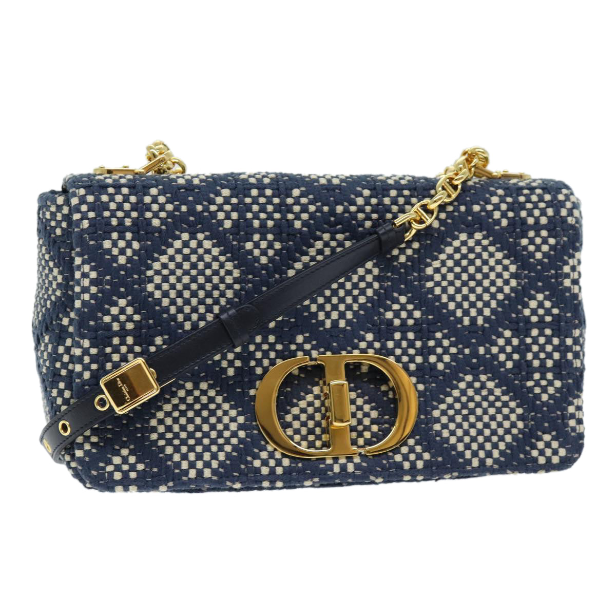 Christian Dior Canage Jacquard Shoulder Bag Canvas Navy Auth 71564A