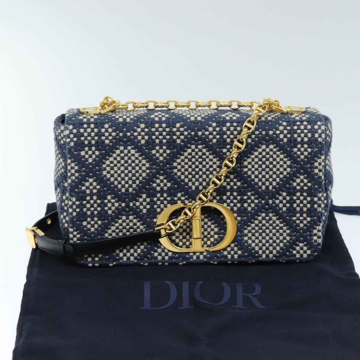 Christian Dior Canage Jacquard Shoulder Bag Canvas Navy Auth 71564A