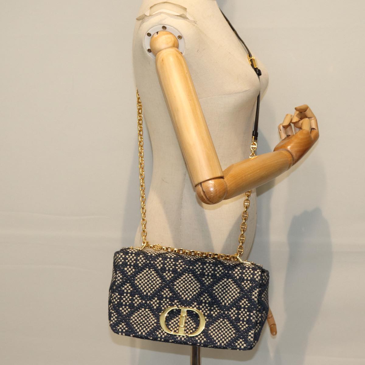 Christian Dior Canage Jacquard Shoulder Bag Canvas Navy Auth 71564A