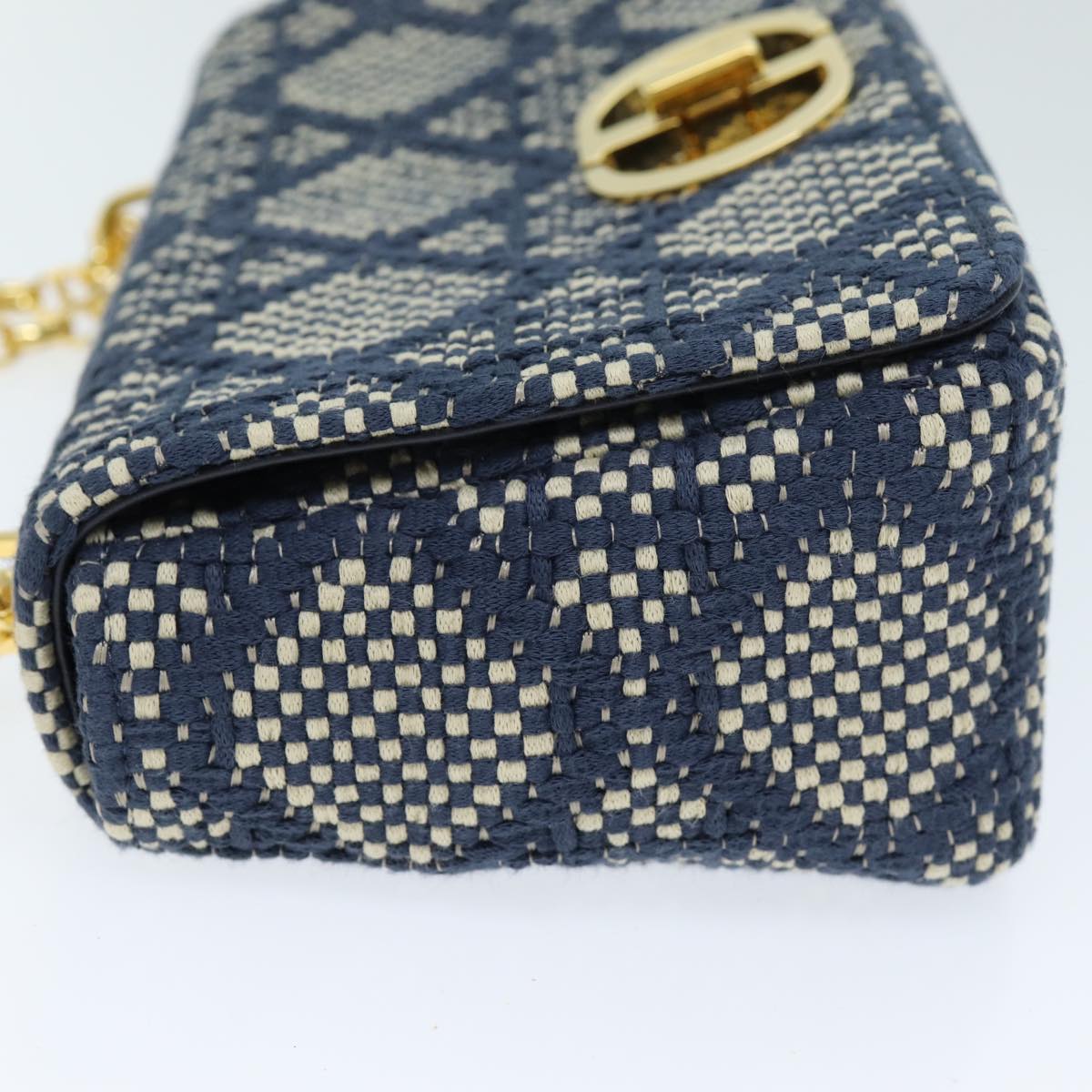 Christian Dior Canage Jacquard Shoulder Bag Canvas Navy Auth 71564A