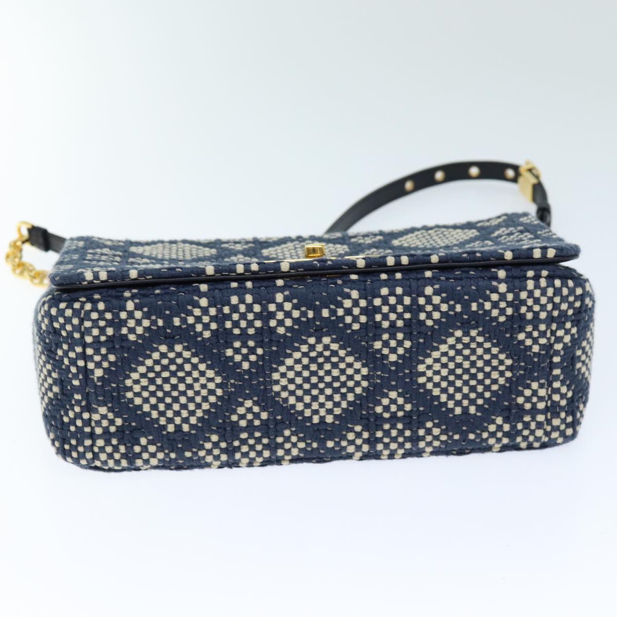 Christian Dior Canage Jacquard Shoulder Bag Canvas Navy Auth 71564A