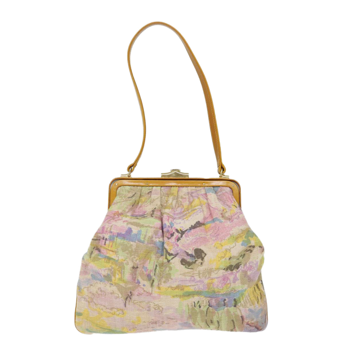 FENDI Hand Bag Canvas Beige Pink Auth 71568 - 0