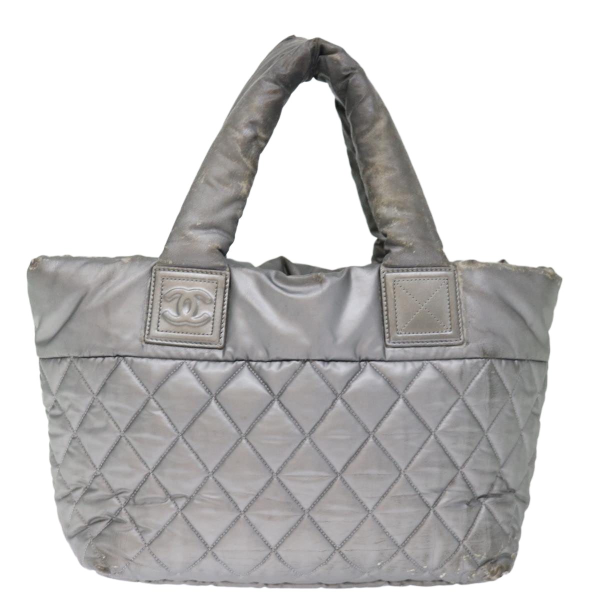 CHANEL Cococoon Hand Bag Nylon Silver CC Auth 71571