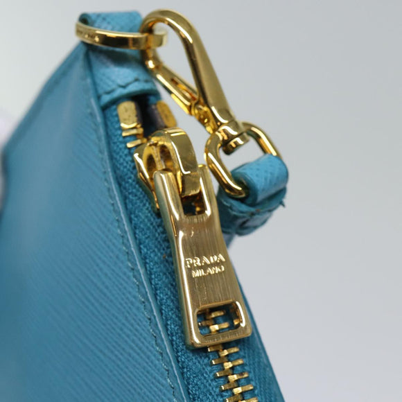 PRADA Accessory Pouch Safiano leather Blue Auth 71575A