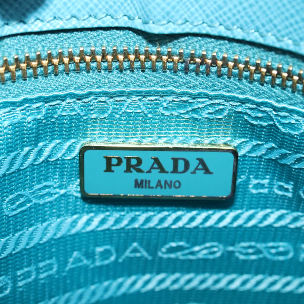 PRADA Accessory Pouch Safiano leather Blue Auth 71575A