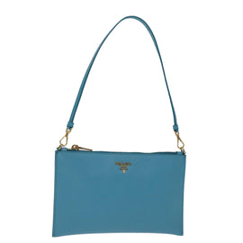 PRADA Accessory Pouch Safiano leather Blue Auth 71575SAV