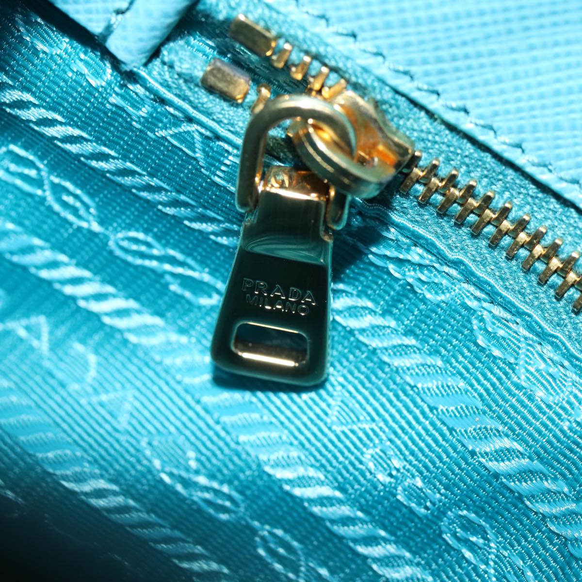 PRADA Accessory Pouch Safiano leather Blue Auth 71575A