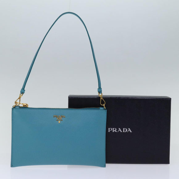 PRADA Accessory Pouch Safiano leather Blue Auth 71575A