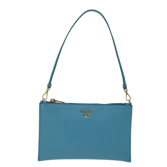 PRADA Accessory Pouch Safiano leather Blue Auth 71575A