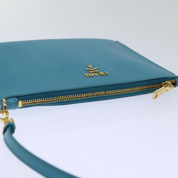 PRADA Accessory Pouch Safiano leather Blue Auth 71575A