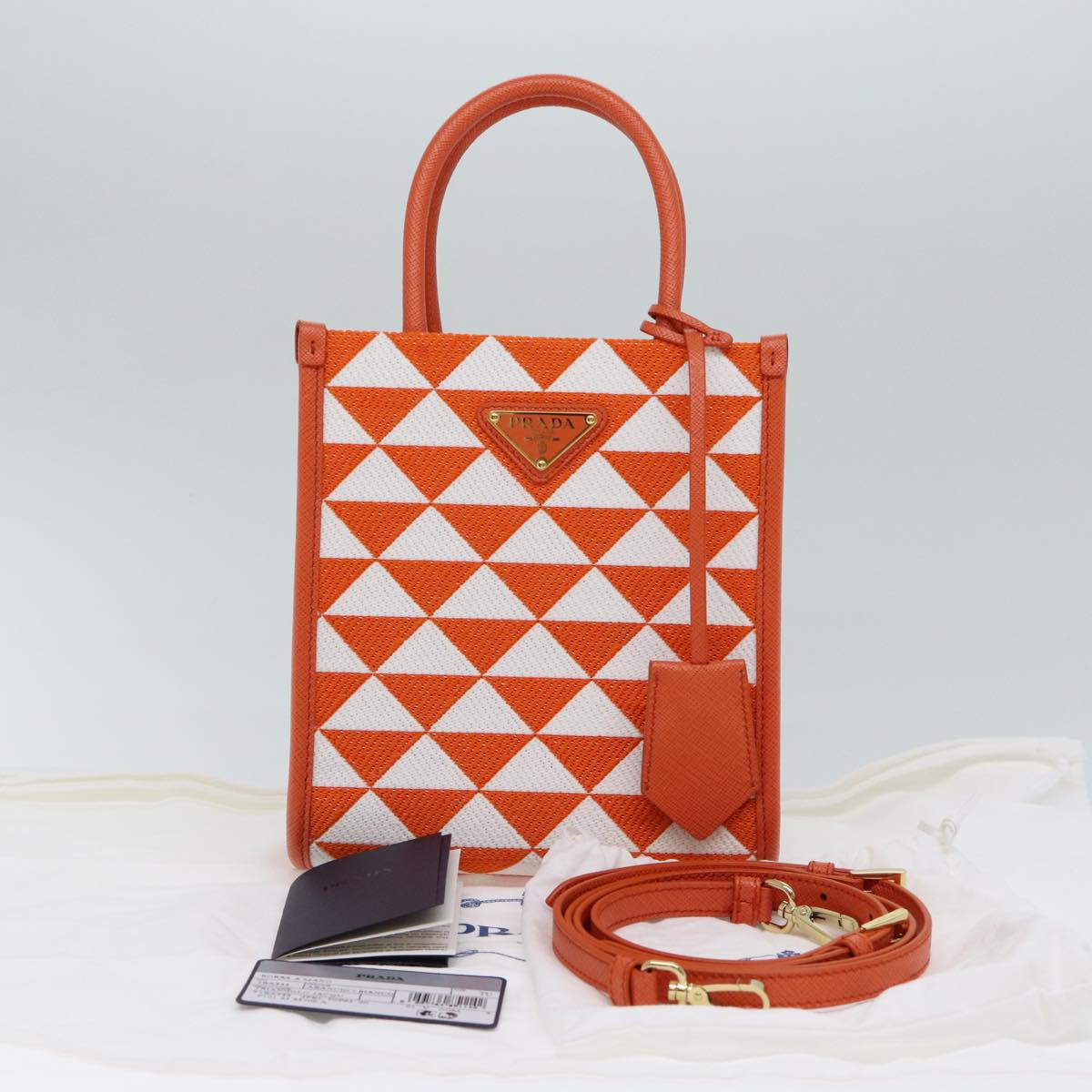 PRADA Hand Bag Canvas 2way Orange Auth 71577SA