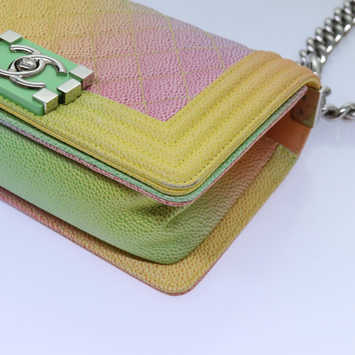 CHANEL Matelasse Boy Chanel Chain Shoulder Bag Leather Rainbow CC Auth 71579S