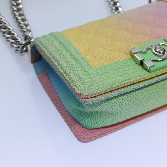 CHANEL Matelasse Boy Chanel Chain Shoulder Bag Leather Rainbow CC Auth 71579SM