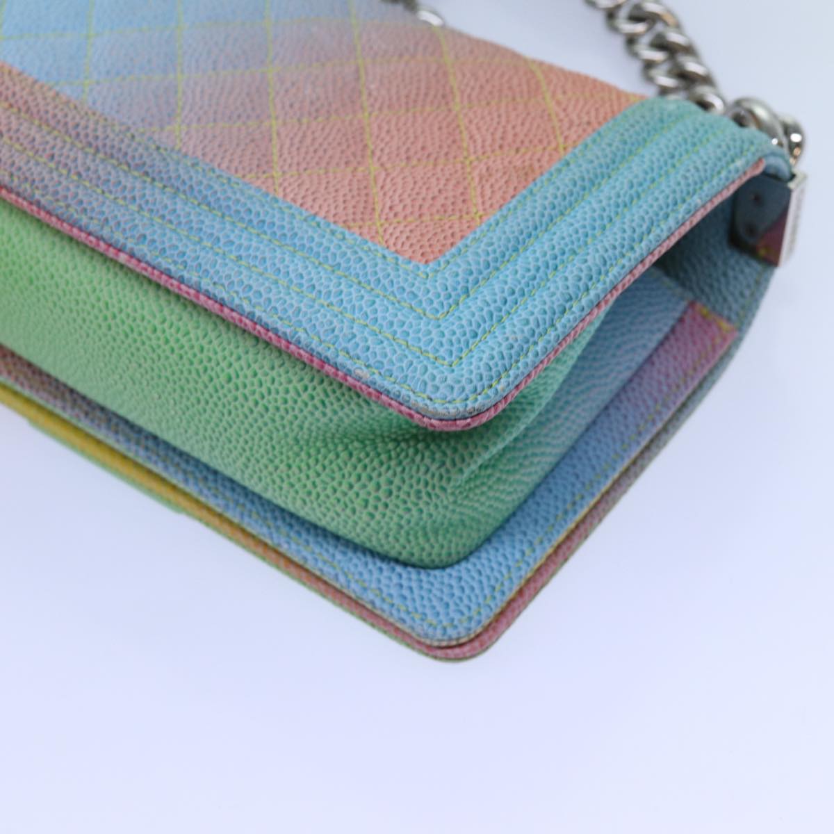 CHANEL Matelasse Boy Chanel Chain Shoulder Bag Leather Rainbow CC Auth 71579S