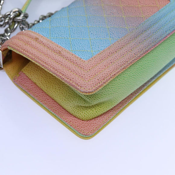 CHANEL Matelasse Boy Chanel Chain Shoulder Bag Leather Rainbow CC Auth 71579SM