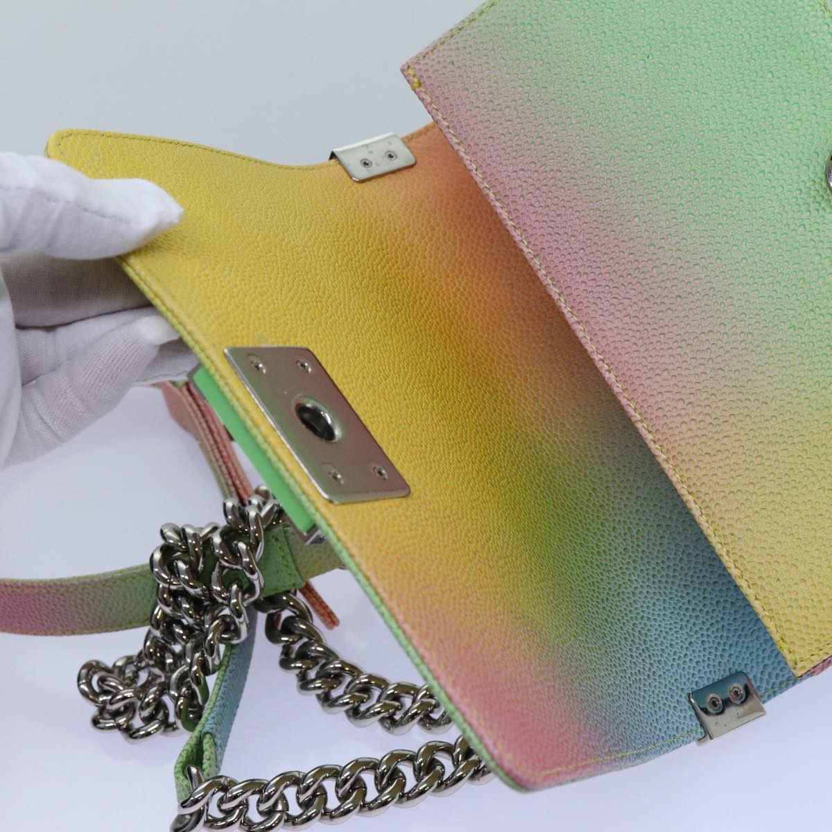 CHANEL Matelasse Boy Chanel Chain Shoulder Bag Leather Rainbow CC Auth 71579S