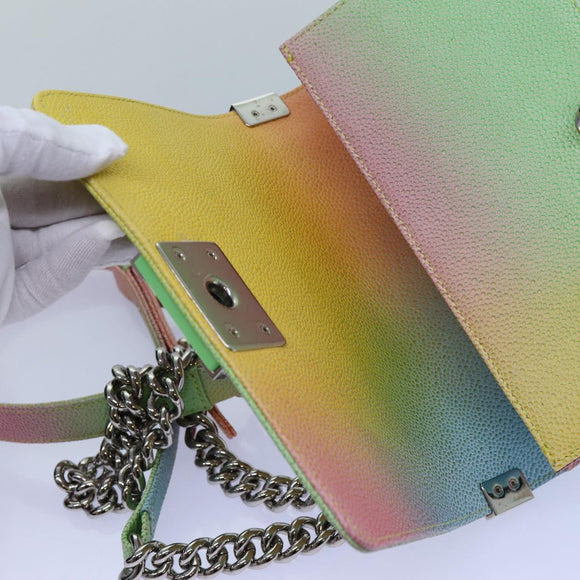 CHANEL Matelasse Boy Chanel Chain Shoulder Bag Leather Rainbow CC Auth 71579SM