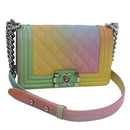 CHANEL Matelasse Boy Chanel Chain Shoulder Bag Leather Rainbow CC Auth 71579SM-1