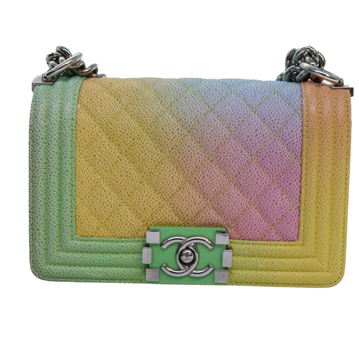 CHANEL Matelasse Boy Chanel Chain Shoulder Bag Leather Rainbow CC Auth 71579S