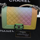 CHANEL Matelasse Boy Chanel Chain Shoulder Bag Leather Rainbow CC Auth 71579SM-12