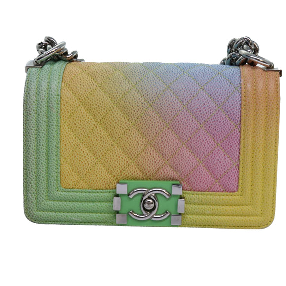 CHANEL Matelasse Boy Chanel Chain Shoulder Bag Leather Rainbow CC Auth 71579SM
