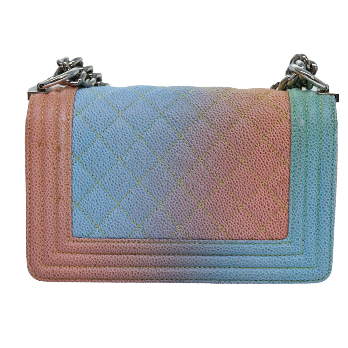 CHANEL Matelasse Boy Chanel Chain Shoulder Bag Leather Rainbow CC Auth 71579S