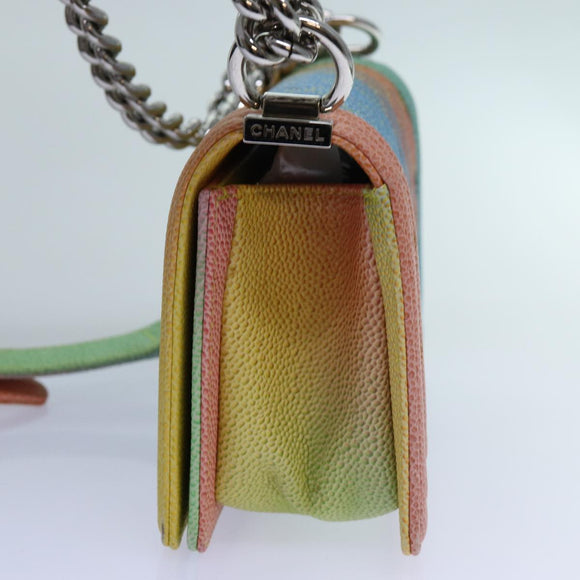 CHANEL Matelasse Boy Chanel Chain Shoulder Bag Leather Rainbow CC Auth 71579SM