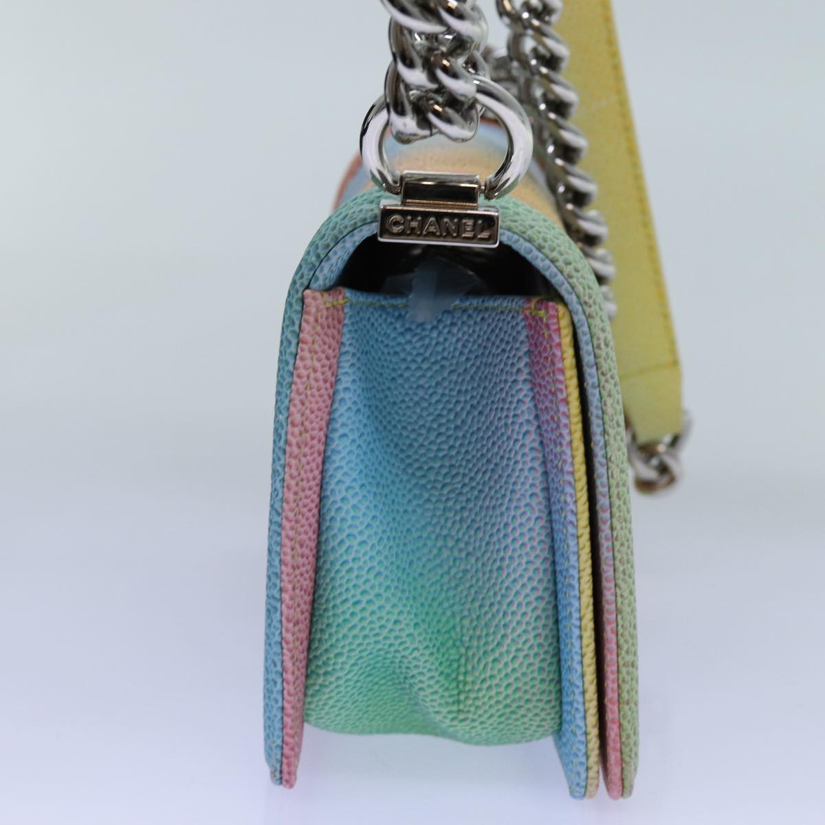 CHANEL Matelasse Boy Chanel Chain Shoulder Bag Leather Rainbow CC Auth 71579S