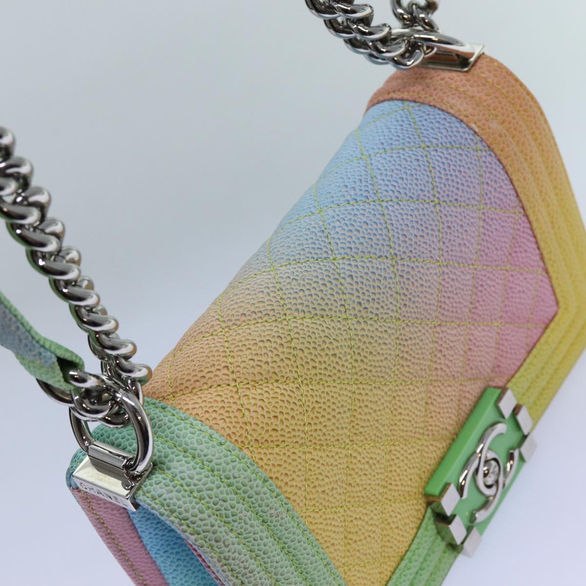 CHANEL Matelasse Boy Chanel Chain Shoulder Bag Leather Rainbow CC Auth 71579S