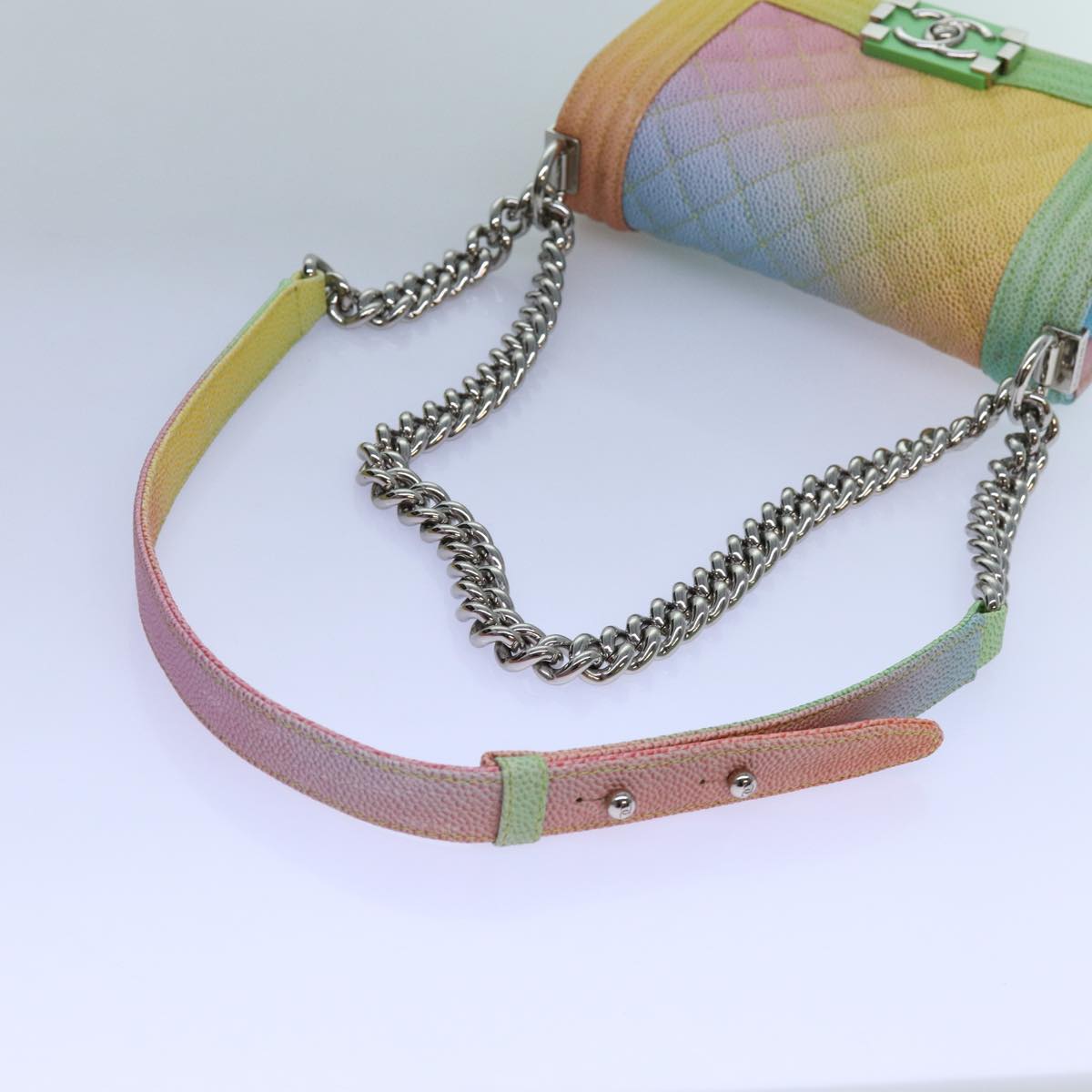 CHANEL Matelasse Boy Chanel Chain Shoulder Bag Leather Rainbow CC Auth 71579S