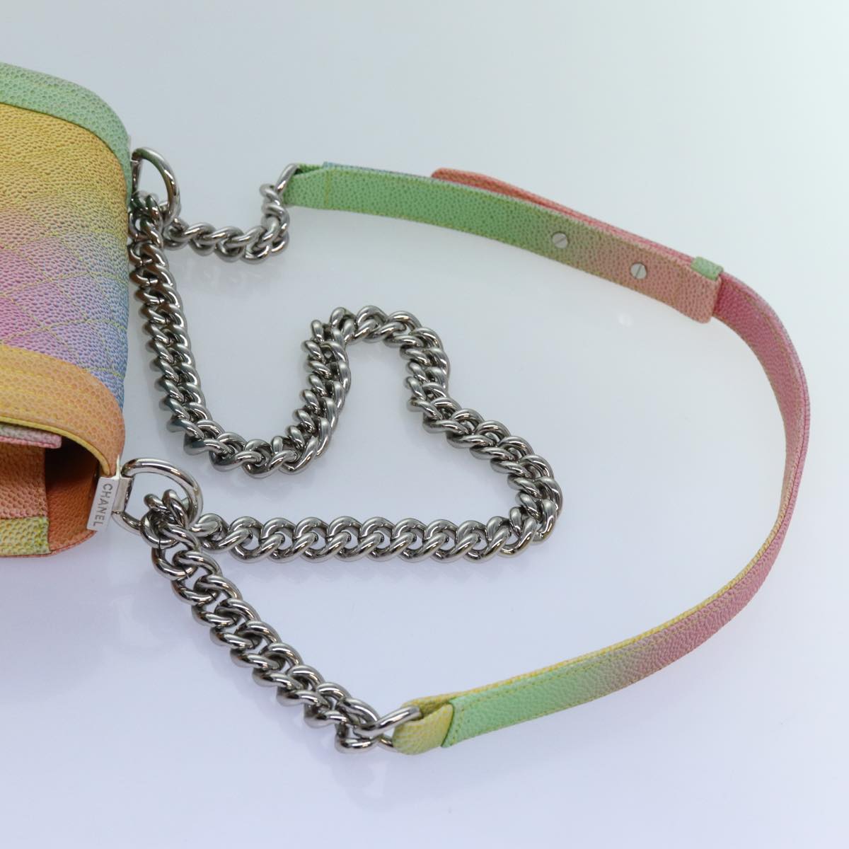 CHANEL Matelasse Boy Chanel Chain Shoulder Bag Leather Rainbow CC Auth 71579S