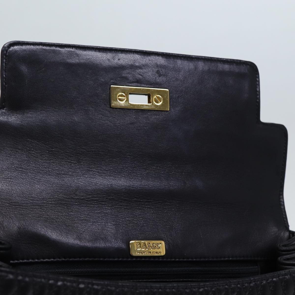 BALLY Hand Bag Leather 2way Black Auth 71580
