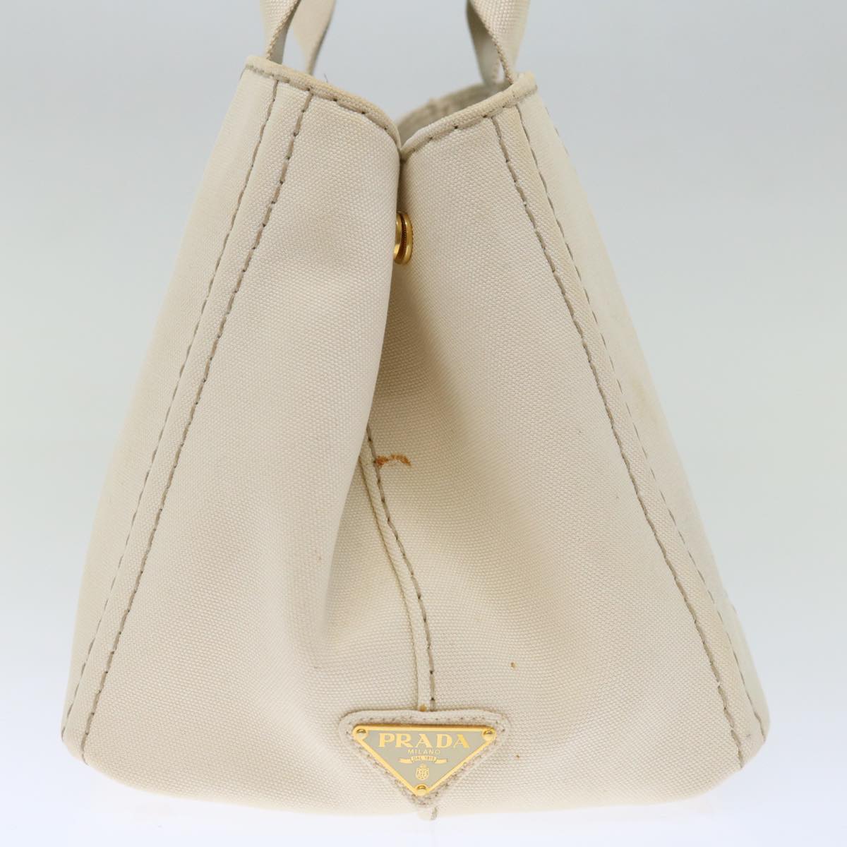 PRADA Canapa MM Hand Bag Canvas Cream Auth 71586