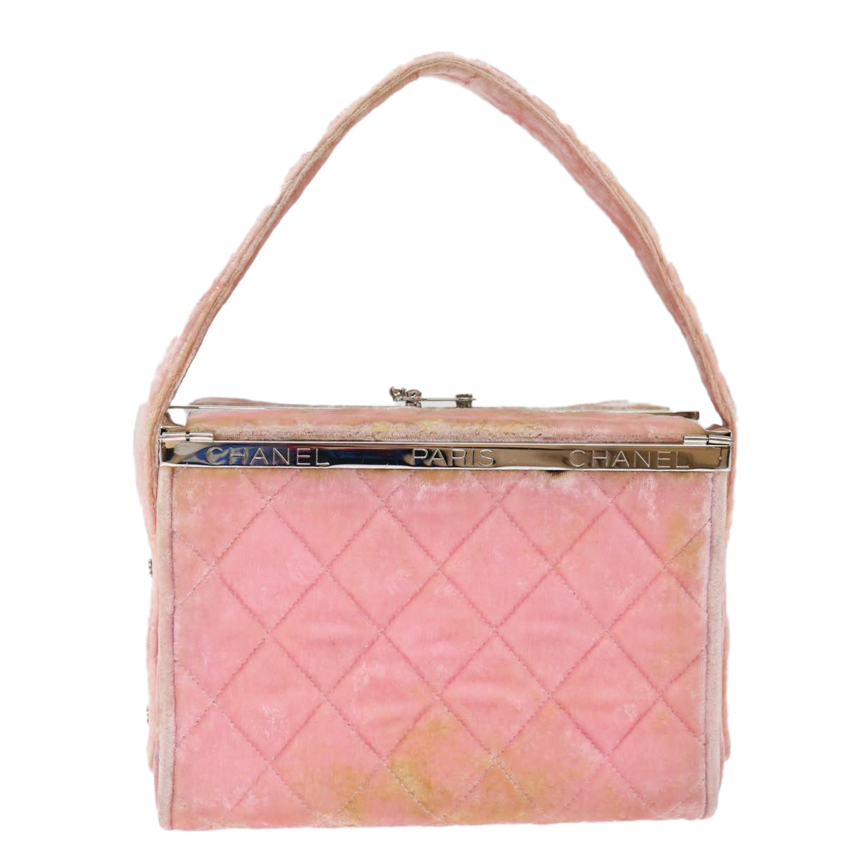 CHANEL Matelasse Hand Bag Velor Pink CC Auth 71634A