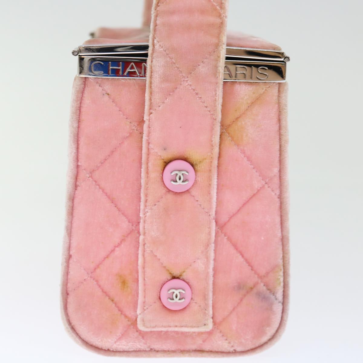 CHANEL Matelasse Hand Bag Velor Pink CC Auth 71634A