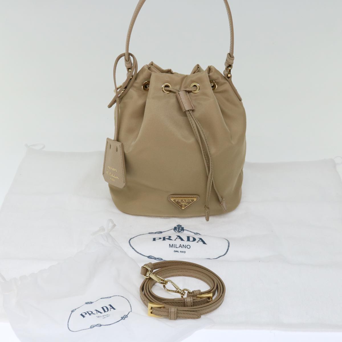 PRADA Shoulder Bag Nylon 2way Beige Auth 71637A