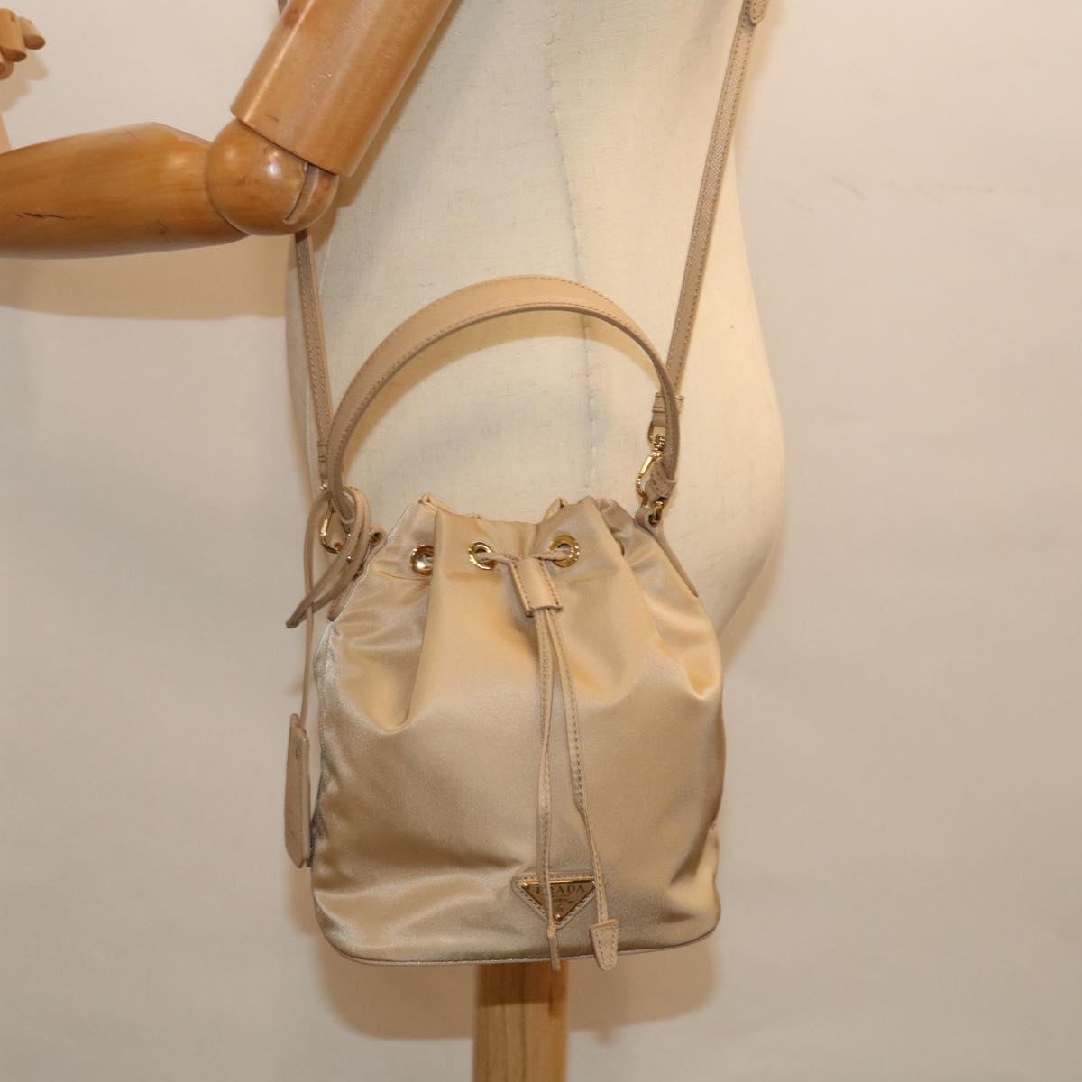 PRADA Shoulder Bag Nylon 2way Beige Auth 71637A