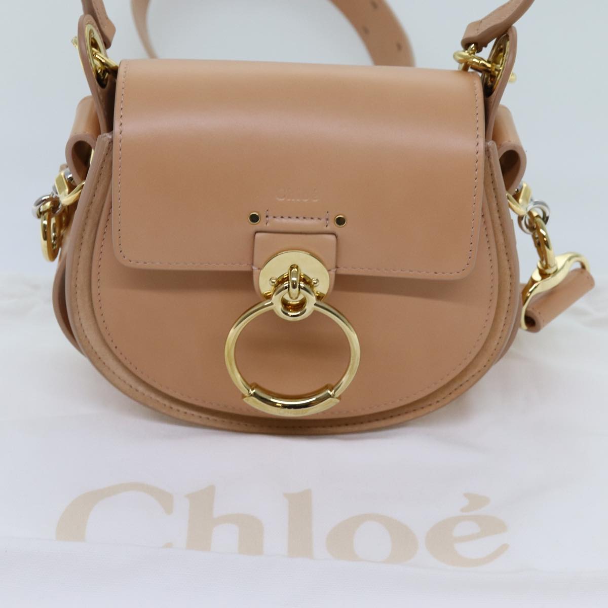 Chloe Tess Shoulder Bag Leather 2way Beige Auth 71651A
