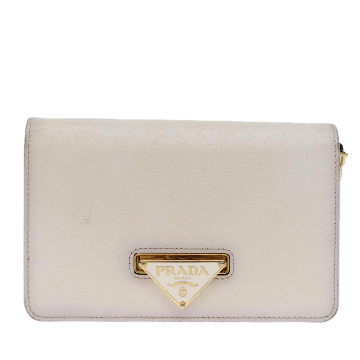 PRADA Chain Shoulder Bag Safiano leather White Auth 71652A - 0