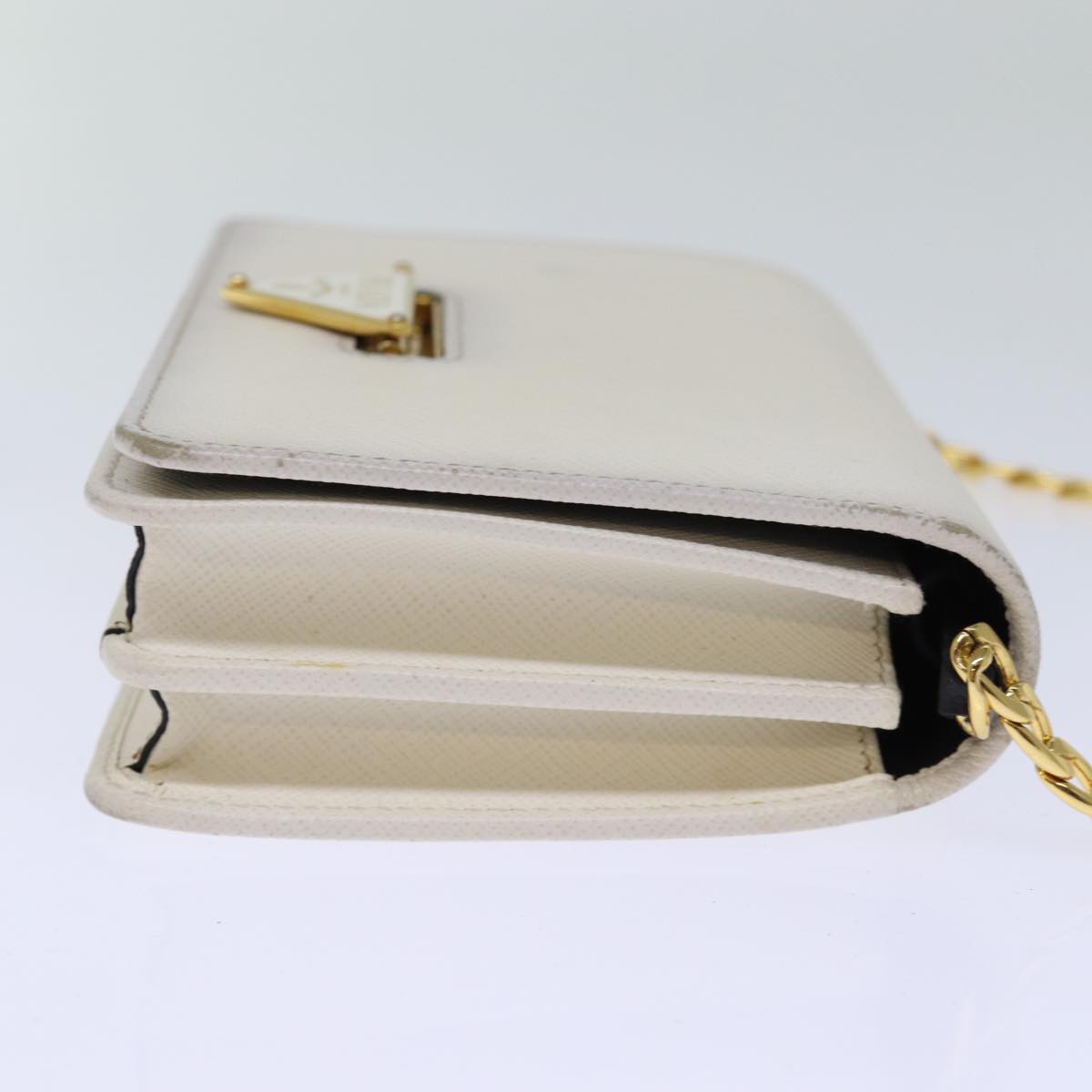 PRADA Chain Shoulder Bag Safiano leather White Auth 71652A