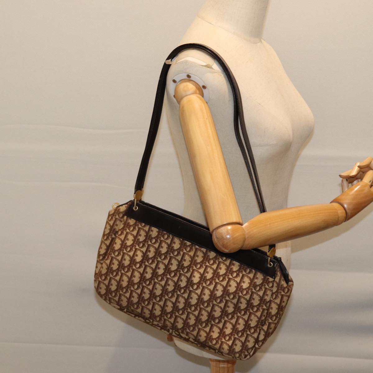 Christian Dior Trotter Canvas Shoulder Bag Brown Auth 71775