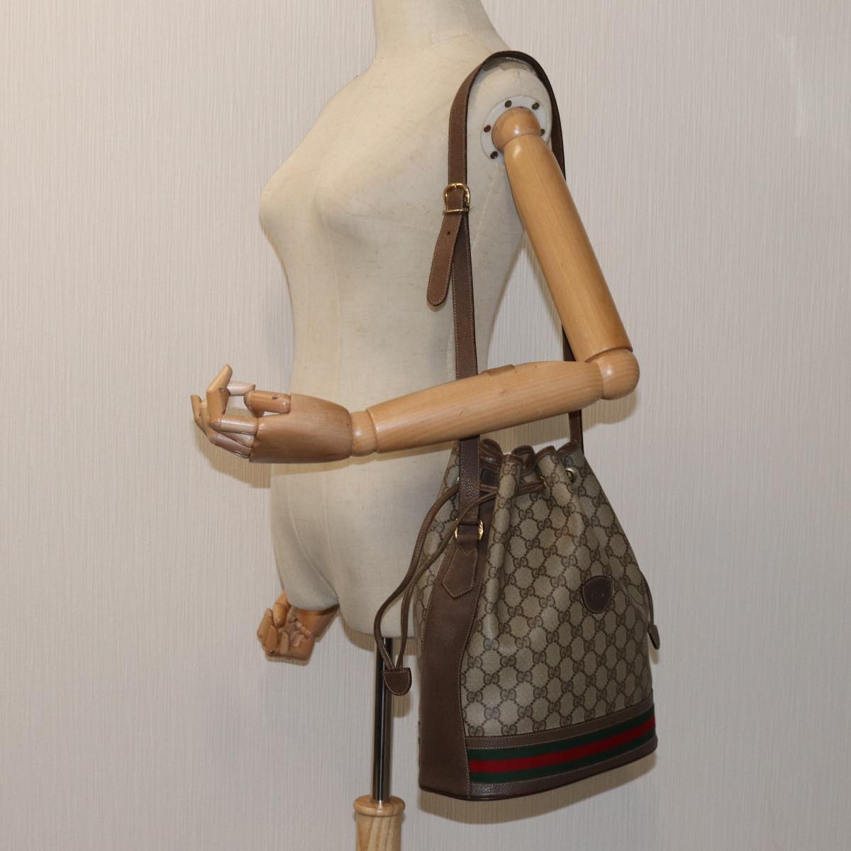 GUCCI GG Supreme Web Sherry Line Shoulder Bag PVC Beige 001 084 0850 Auth 71782