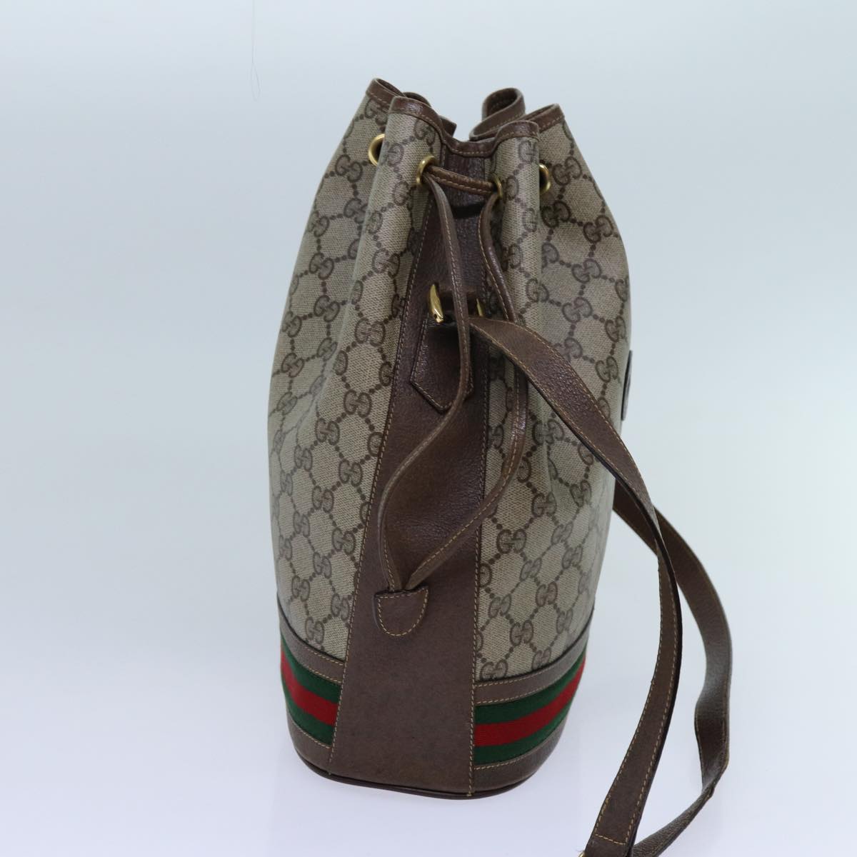 GUCCI GG Supreme Web Sherry Line Shoulder Bag PVC Beige 001 084 0850 Auth 71782